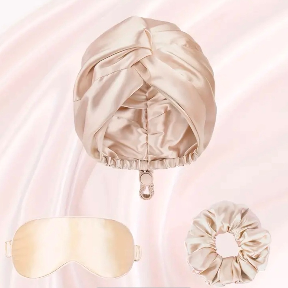 Elle 3pcs Champagne Satin Hair Care Sleep Set